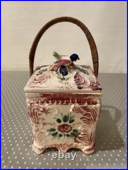 Antique. RARE Early 1900's Biscuit Box. Good Condition f age. Bamboo handle