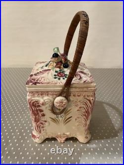 Antique. RARE Early 1900's Biscuit Box. Good Condition f age. Bamboo handle