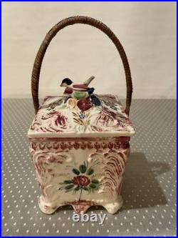 Antique. RARE Early 1900's Biscuit Box. Good Condition f age. Bamboo handle