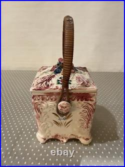 Antique. RARE Early 1900's Biscuit Box. Good Condition f age. Bamboo handle