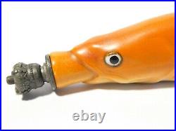 Antique RARE Orange Salmon Fish Shaped Porcelain Scent Bottle CROWN top #T67J