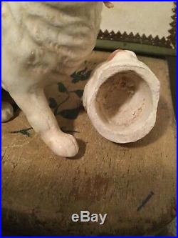 Antique RARE WHITE GERMAN CAT CANDY CONTAINER Glass Eyes Early 1900s