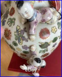 Antique Rare Chinese Traditional Fertility Vase Five Boys From Early 1900s Qing