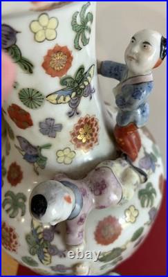 Antique Rare Chinese Traditional Fertility Vase Five Boys From Early 1900s Qing