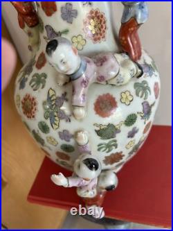 Antique Rare Chinese Traditional Fertility Vase Five Boys From Early 1900s Qing