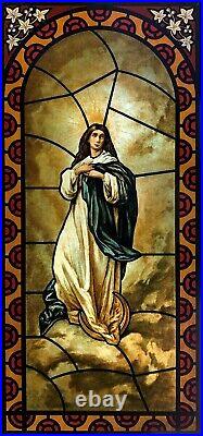 Antique Rare Early 1900s Stained Glass Chrystograph The Virgin NM
