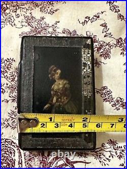 Antique Rare Early 19th Century Painted Portrait Lacquered Snuff Box