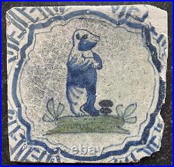 Antique Rare Early Dutch Delft Maiolica Tile Bear Circa 1625 Polychrome Antique Rare Early Dutch Delft Maiolica Tile Bear Circa 1625 Polychrome