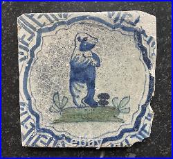 Antique Rare Early Dutch Delft Maiolica Tile Bear Circa 1625 Polychrome Antique Rare Early Dutch Delft Maiolica Tile Bear Circa 1625 Polychrome