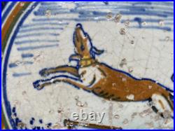 Antique Rare Early Dutch Delft Maiolica Tile Dog Circa 1600 Polychrome Antique Rare Early Dutch Delft Maiolica Tile Dog Circa 1600 Polychrome