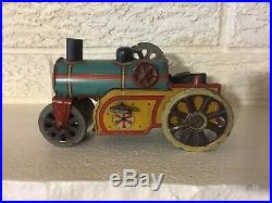 Antique Rare Early Orobr German Tin Litho Working Wind Up Steam Roller