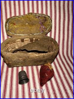 Antique Rare Early School Girl Sewing Pouch