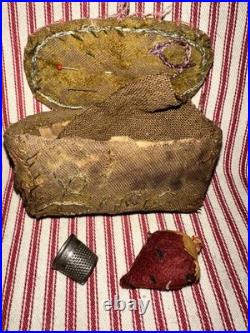 Antique Rare Early School Girl Sewing Pouch