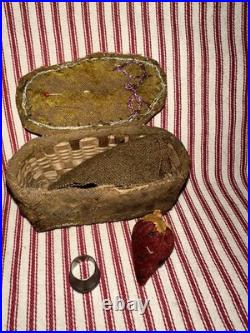 Antique Rare Early School Girl Sewing Pouch