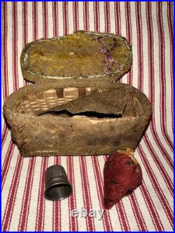 Antique Rare Early School Girl Sewing Pouch