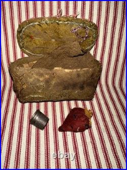 Antique Rare Early School Girl Sewing Pouch