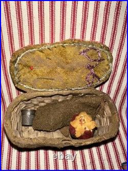 Antique Rare Early School Girl Sewing Pouch