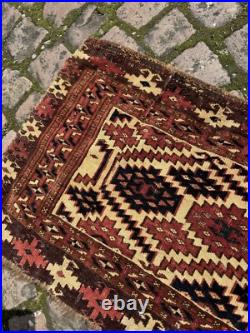 Antique Rare Early Turkmen all Wool Tribal Rug 1'4 x 4'5 @ new listing