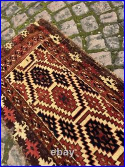 Antique Rare Early Turkmen all Wool Tribal Rug 1'4 x 4'5 @ new listing