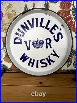 Antique Rare Early VR Dunvilles Irish Whiskey Enamel Advertising Sign Pub Tray