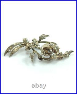 Antique Rare Early Vintage Stone Rose Spray Brooch Silver 925 Antique Rare Early Vintage Stone Rose Spray Brooch Silver 925