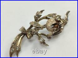 Antique Rare Early Vintage Stone Rose Spray Brooch Silver 925 Antique Rare Early Vintage Stone Rose Spray Brooch Silver 925