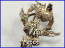 Antique Rare Early Vintage Stone Rose Spray Brooch Silver 925 Antique Rare Early Vintage Stone Rose Spray Brooch Silver 925