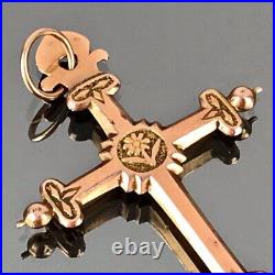 Antique Rare French Solid Gold Cross Jannette Pendant Old Early 19th Century