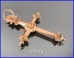 Antique Rare French Solid Gold Cross Jannette Pendant Old Early 19th Century