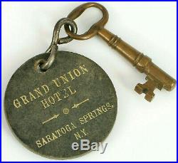 Antique Rare Grand Union Hotel Saratoga Springs Ny Room Key & Fob Very Early