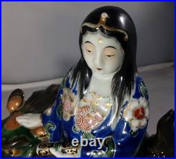 Antique Rare Kutani Porcelain Kannon & Shishi, Japan, Early Meiji Period, c. 1870