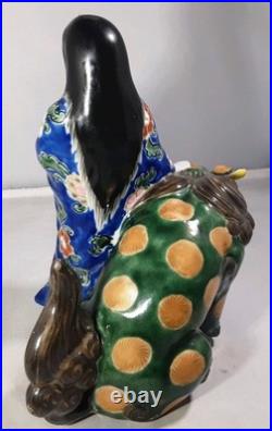 Antique Rare Kutani Porcelain Kannon & Shishi, Japan, Early Meiji Period, c. 1870