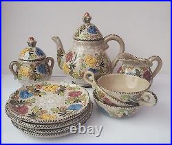 Antique Rare Molaroni Pesaro Majolica Tea Set Service for 3 people Antique Rare Molaroni Pesaro Majolica Tea Set Service for 3 people