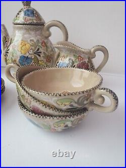 Antique Rare Molaroni Pesaro Majolica Tea Set Service for 3 people Antique Rare Molaroni Pesaro Majolica Tea Set Service for 3 people