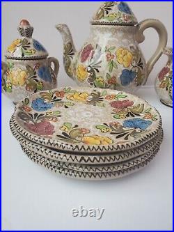 Antique Rare Molaroni Pesaro Majolica Tea Set Service for 3 people Antique Rare Molaroni Pesaro Majolica Tea Set Service for 3 people