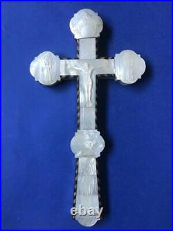 Antique Rare Mother of Pearl Crucifix Inlay Cross Christianity Italy Early 18thC