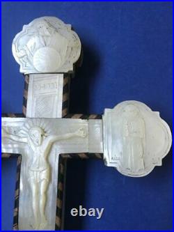 Antique Rare Mother of Pearl Crucifix Inlay Cross Christianity Italy Early 18thC