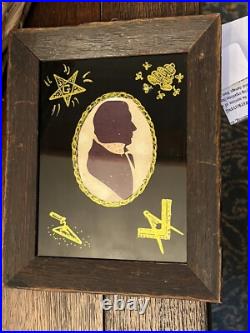 Antique Rare Unusual Early American Folk Art Masonic Silhouette Of Gentleman