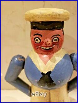 Antique Rare Wooden Toy Urb Czech Ramp WalkerSailor Doll Circa early 1900's