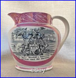 Antique Rare c1816 Sunderland Lustre Jug Early Scott Version Union Jack Sailor