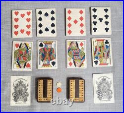 Antique Rare c1850s Reynolds Early Playing Cards Game Set Scoreboards & Pegs Box
