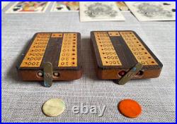 Antique Rare c1850s Reynolds Early Playing Cards Game Set Scoreboards & Pegs Box