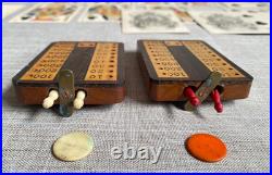 Antique Rare c1850s Reynolds Early Playing Cards Game Set Scoreboards & Pegs Box