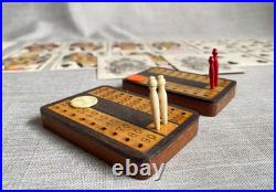 Antique Rare c1850s Reynolds Early Playing Cards Game Set Scoreboards & Pegs Box