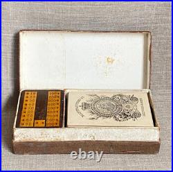 Antique Rare c1850s Reynolds Early Playing Cards Game Set Scoreboards & Pegs Box