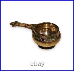 Antique Russian Empire Rare Faberge Kovsh Gilt Enamel Silver Vermeil 70g