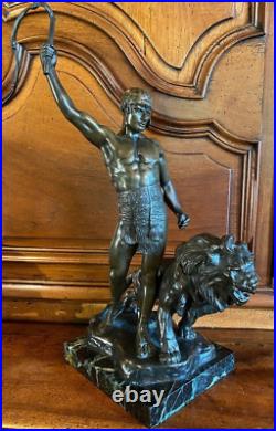 Antique Sculpture Lion Bronze Whip Circus Statue Figure Decor Art Rare Old 20th