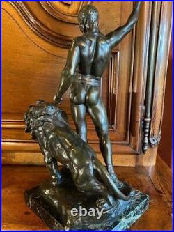 Antique Sculpture Lion Bronze Whip Circus Statue Figure Decor Art Rare Old 20th