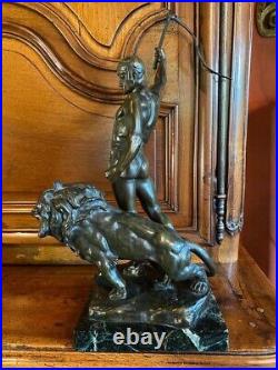 Antique Sculpture Lion Bronze Whip Circus Statue Figure Decor Art Rare Old 20th