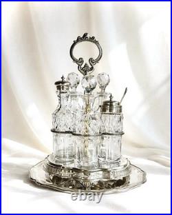 Antique Silver Plated Cruet Set & Tray -Rare Cayenne bottle Early 20th century